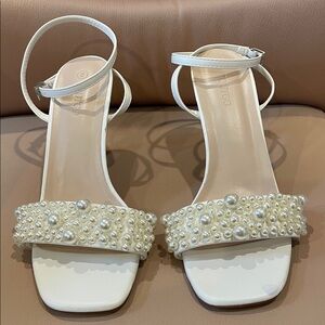 Coutgo White‎ Pearl Bride Wedding Sandals Heels 8
